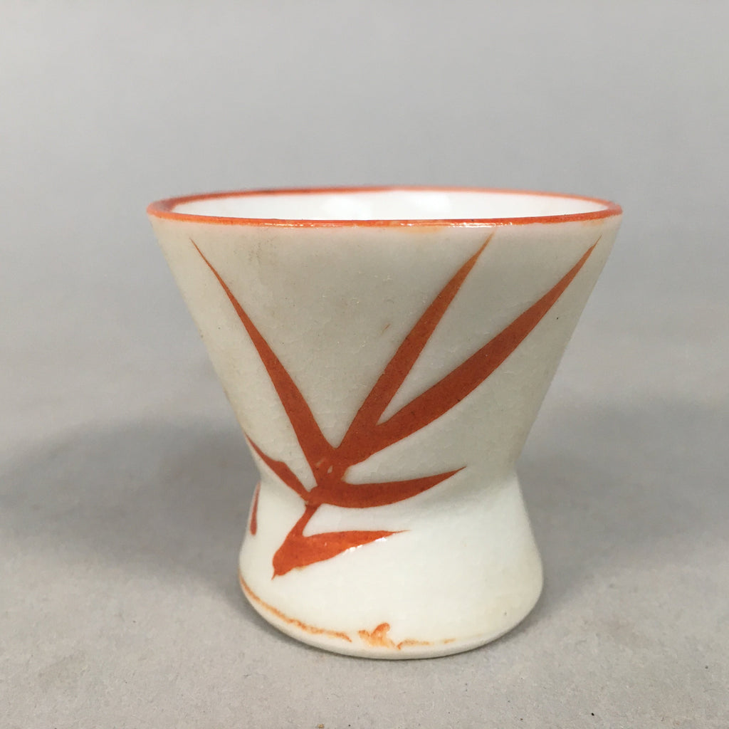 Japanese Porcelain Sake Cup Guinomi Sakazuki Vtg Red White Leaf GU826