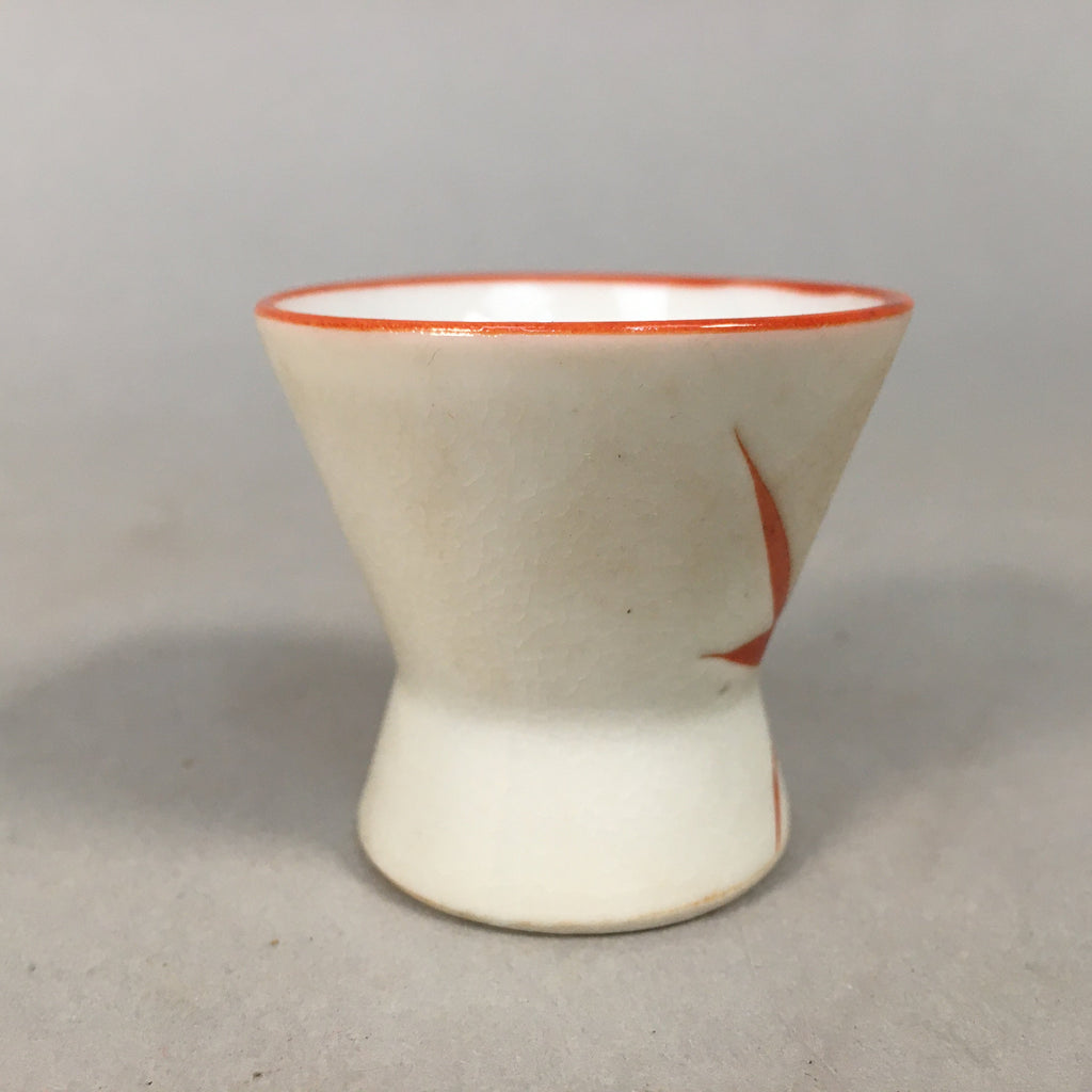 Japanese Porcelain Sake Cup Guinomi Sakazuki Vtg Red White Leaf GU826