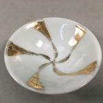 Japanese Porcelain Sake Cup Guinomi Sakazuki Vtg White Gold Ribbon GU858