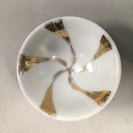Japanese Porcelain Sake Cup Guinomi Sakazuki Vtg White Gold Ribbon GU858