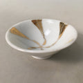 Japanese Porcelain Sake Cup Guinomi Sakazuki Vtg White Gold Ribbon GU858