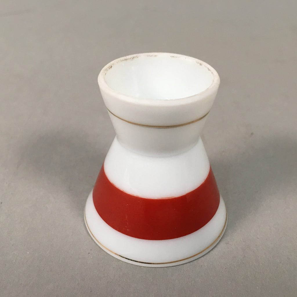 Japanese Porcelain Sake Cup Guinomi Sakazuki Vtg White Red Gold Line GU876