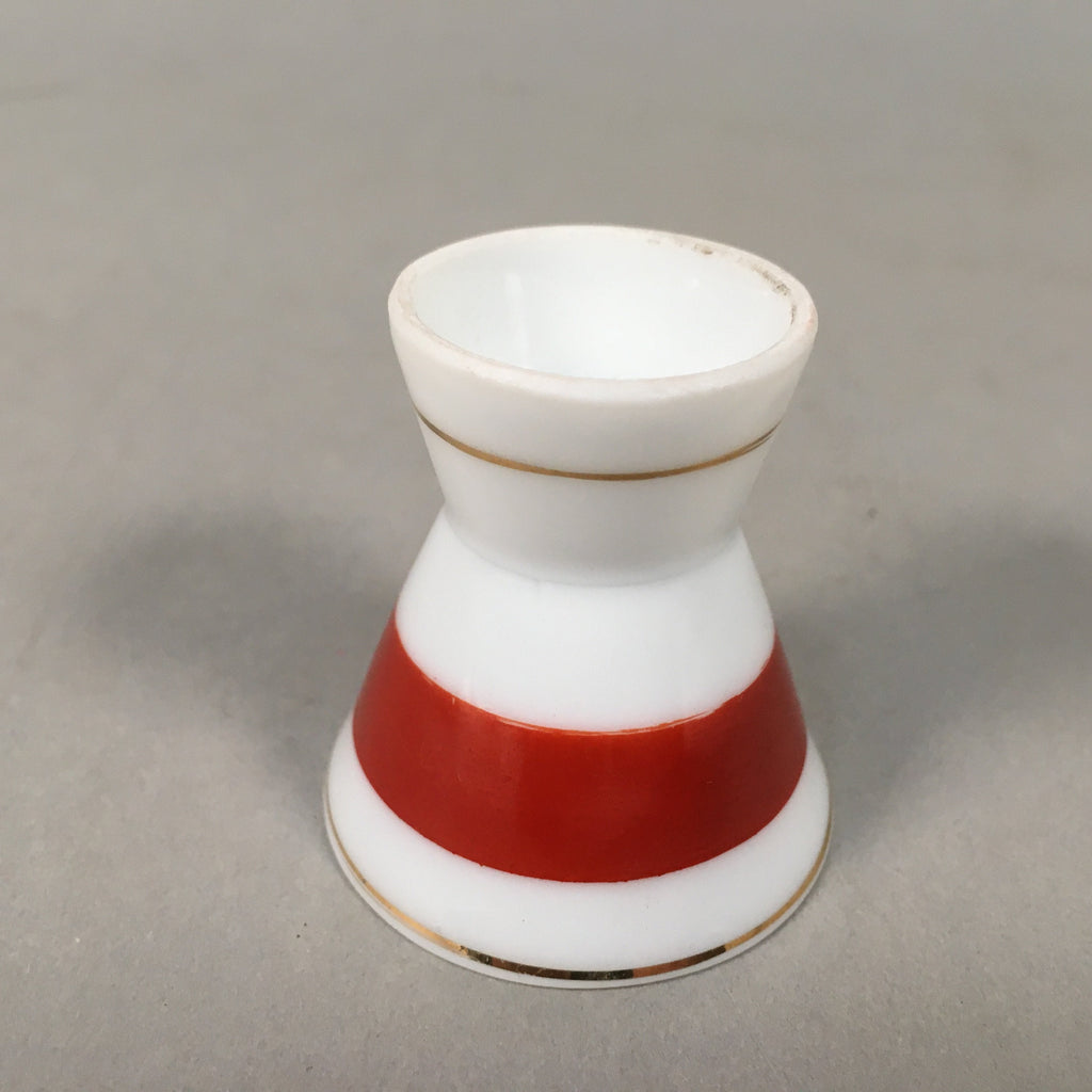 Japanese Porcelain Sake Cup Guinomi Sakazuki Vtg White Red Gold Line GU876