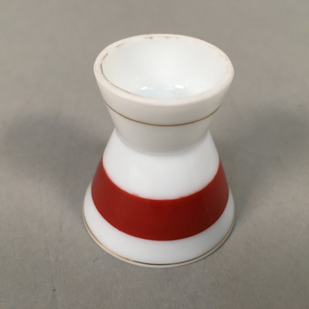 Japanese Porcelain Sake Cup Guinomi Sakazuki Vtg White Red Gold Line GU876