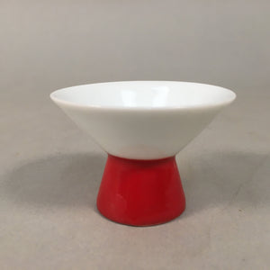 Japanese Porcelain Sake Cup Guinomi Sakazuki Vtg White Red Tall GU864