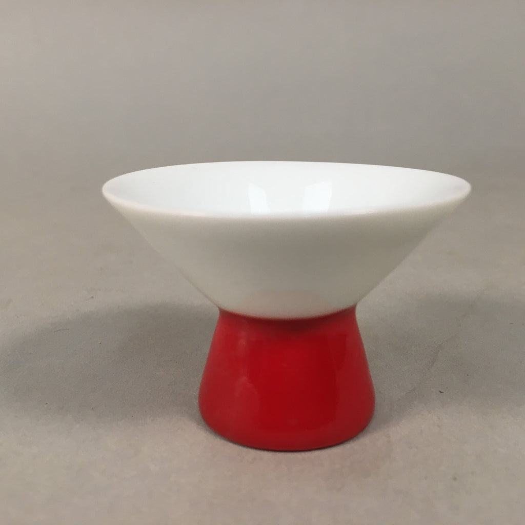Japanese Porcelain Sake Cup Guinomi Sakazuki Vtg White Red Tall GU864