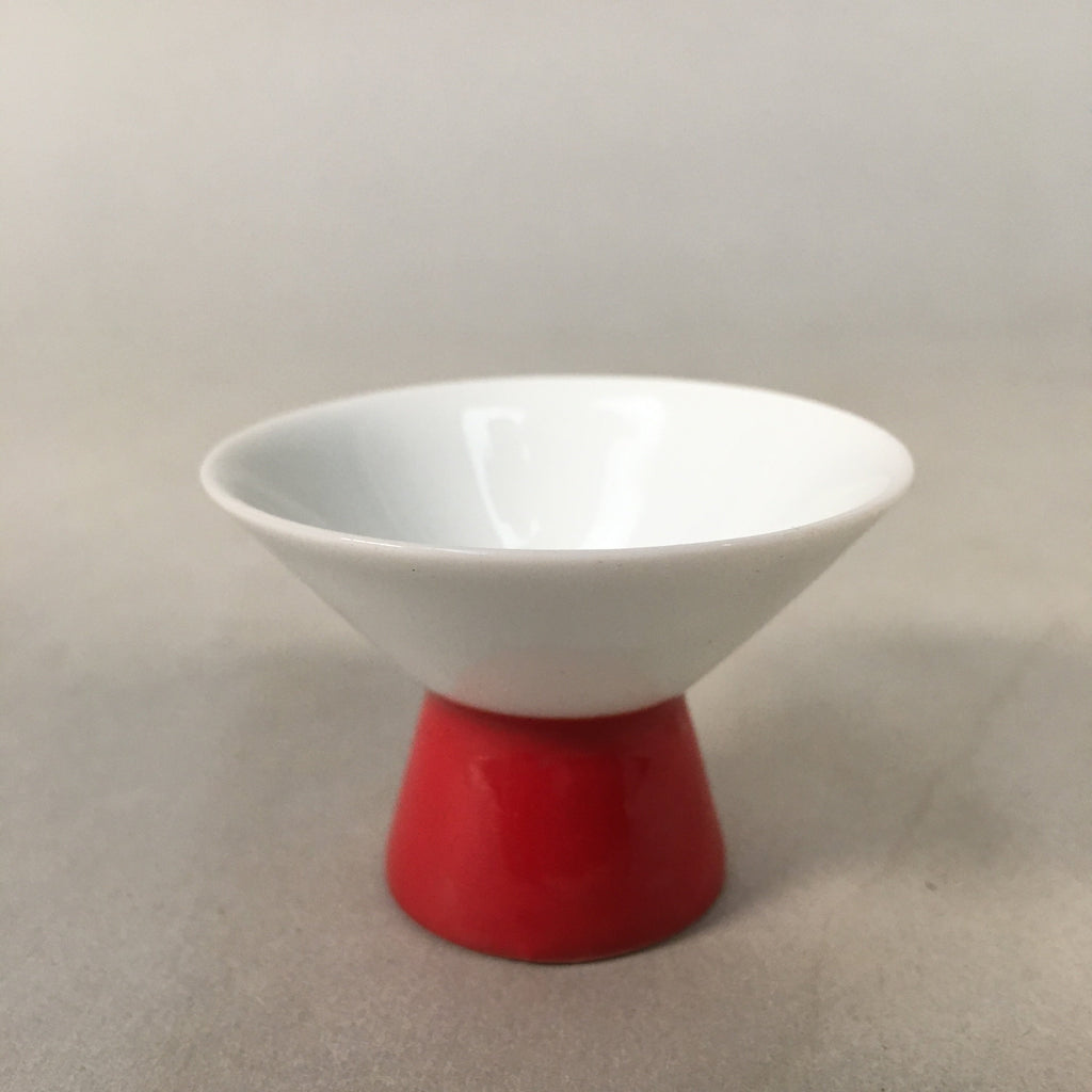 Japanese Porcelain Sake Cup Guinomi Sakazuki Vtg White Red Tall GU864
