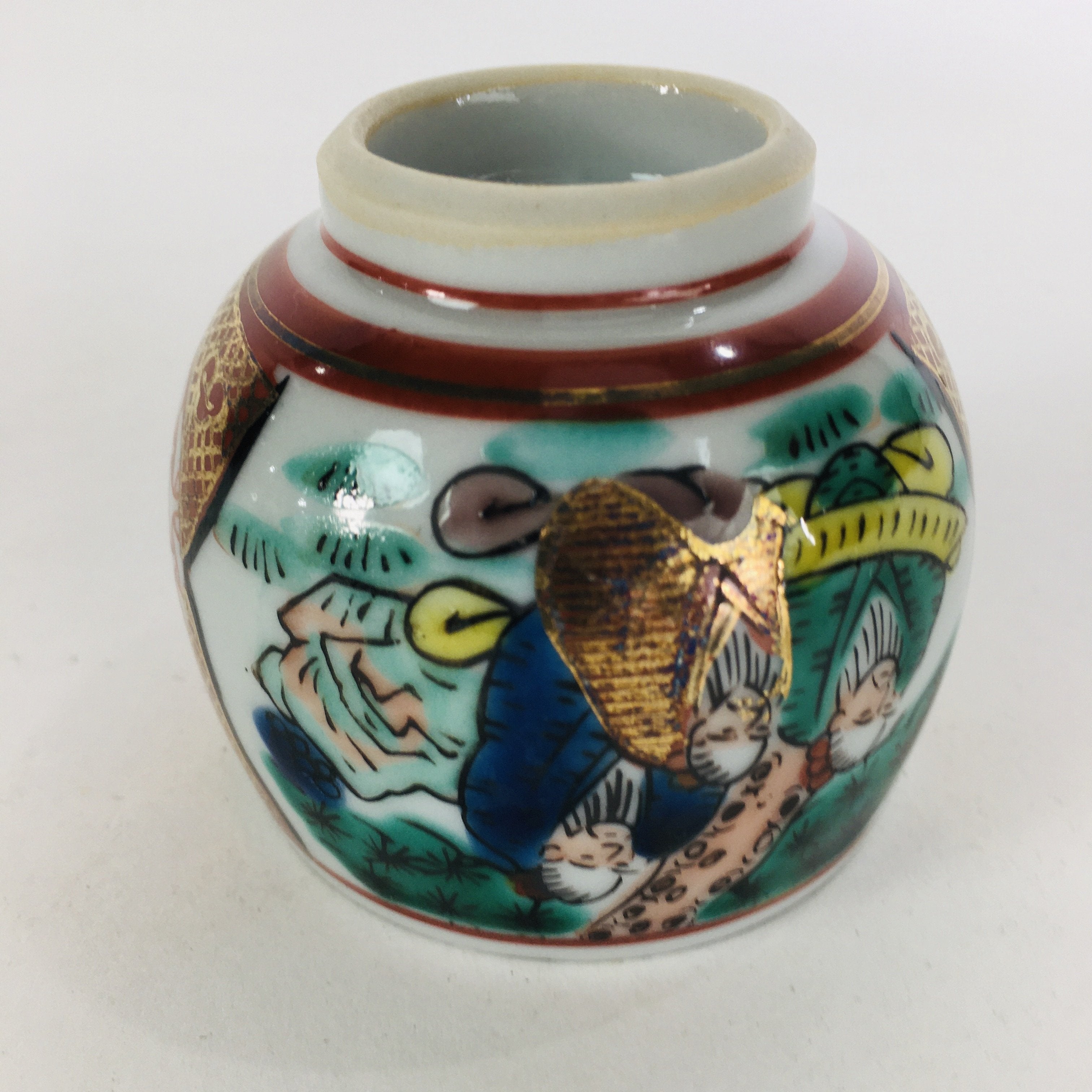 Japanese Porcelain Sake Cup Kutani Ware Vtg Guinomi Ochoko Colorful Design GU894