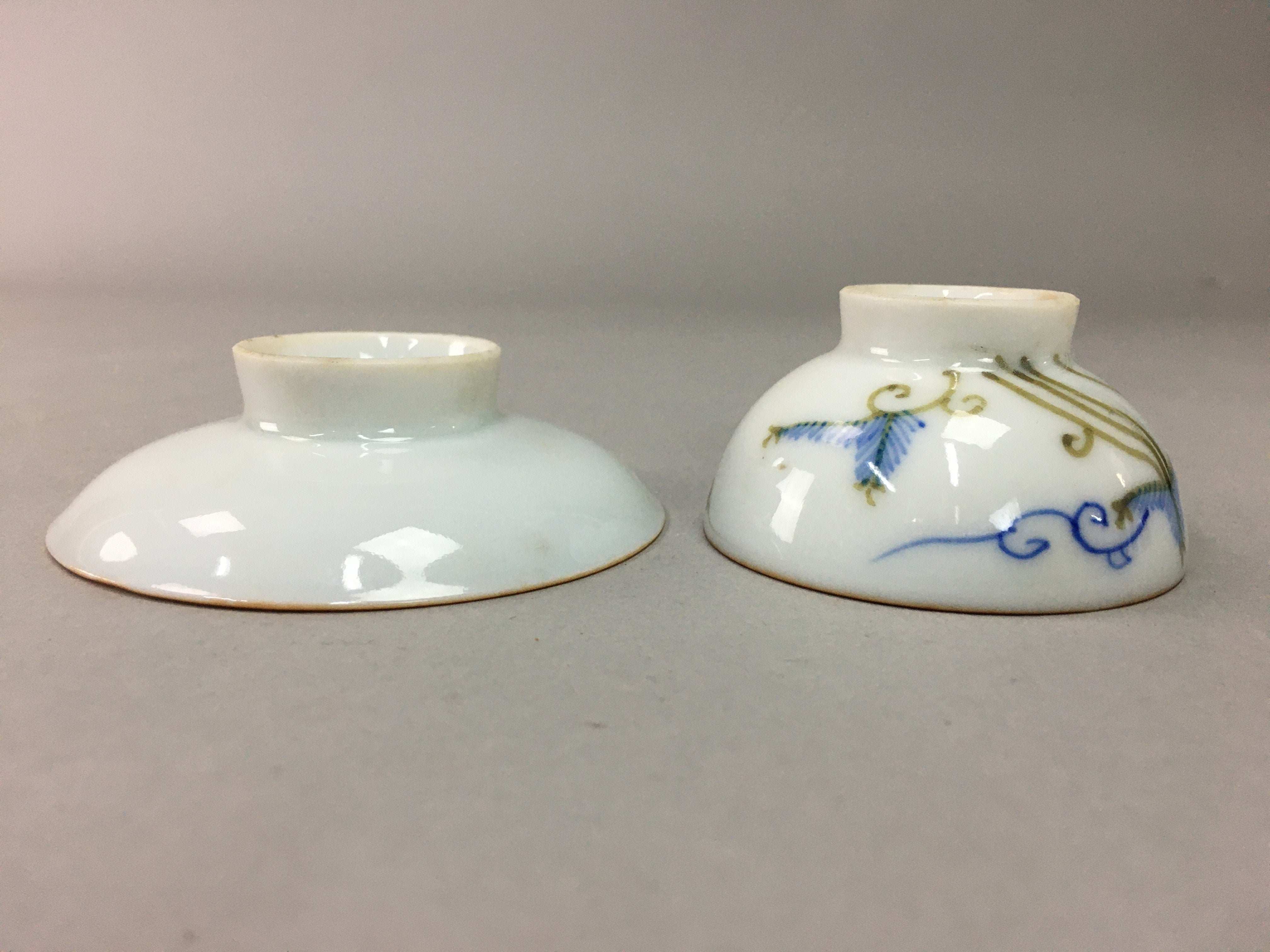 Japanese Porcelain Sake Cup Saucer Set Vtg Guinomi Sakazuki Pine White PP56