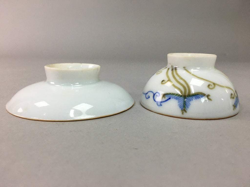 Japanese Porcelain Sake Cup Saucer Set Vtg Guinomi Sakazuki Pine White PP56