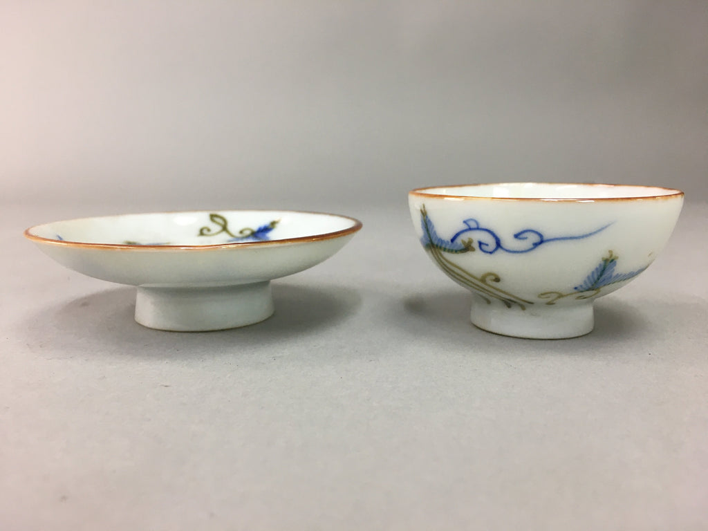 Japanese Porcelain Sake Cup Saucer Set Vtg Guinomi Sakazuki Pine White PP56