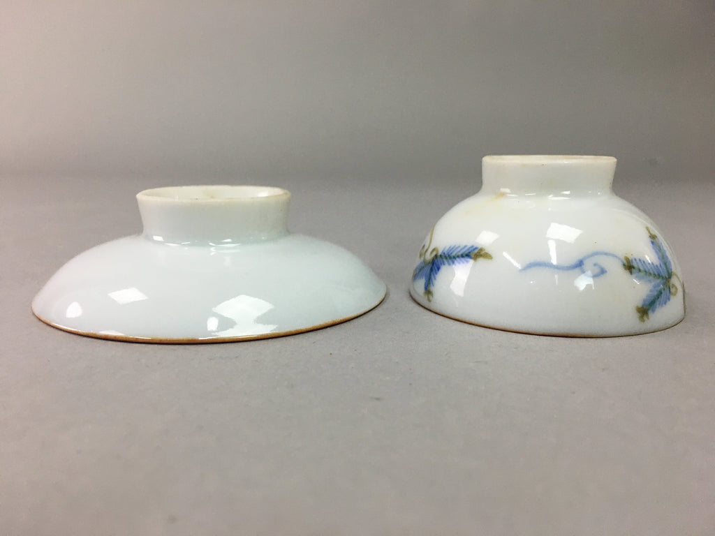 Japanese Porcelain Sake Cup Saucer Set Vtg Guinomi Sakazuki Pine White PP56