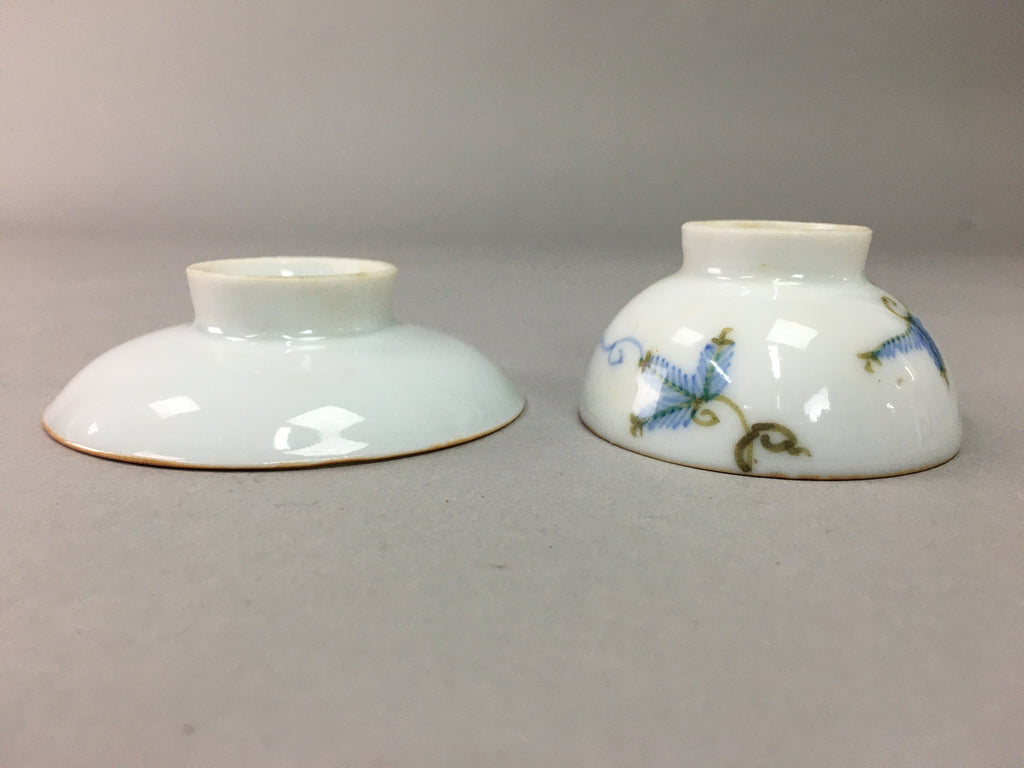 Japanese Porcelain Sake Cup Saucer Set Vtg Guinomi Sakazuki Pine White PP56