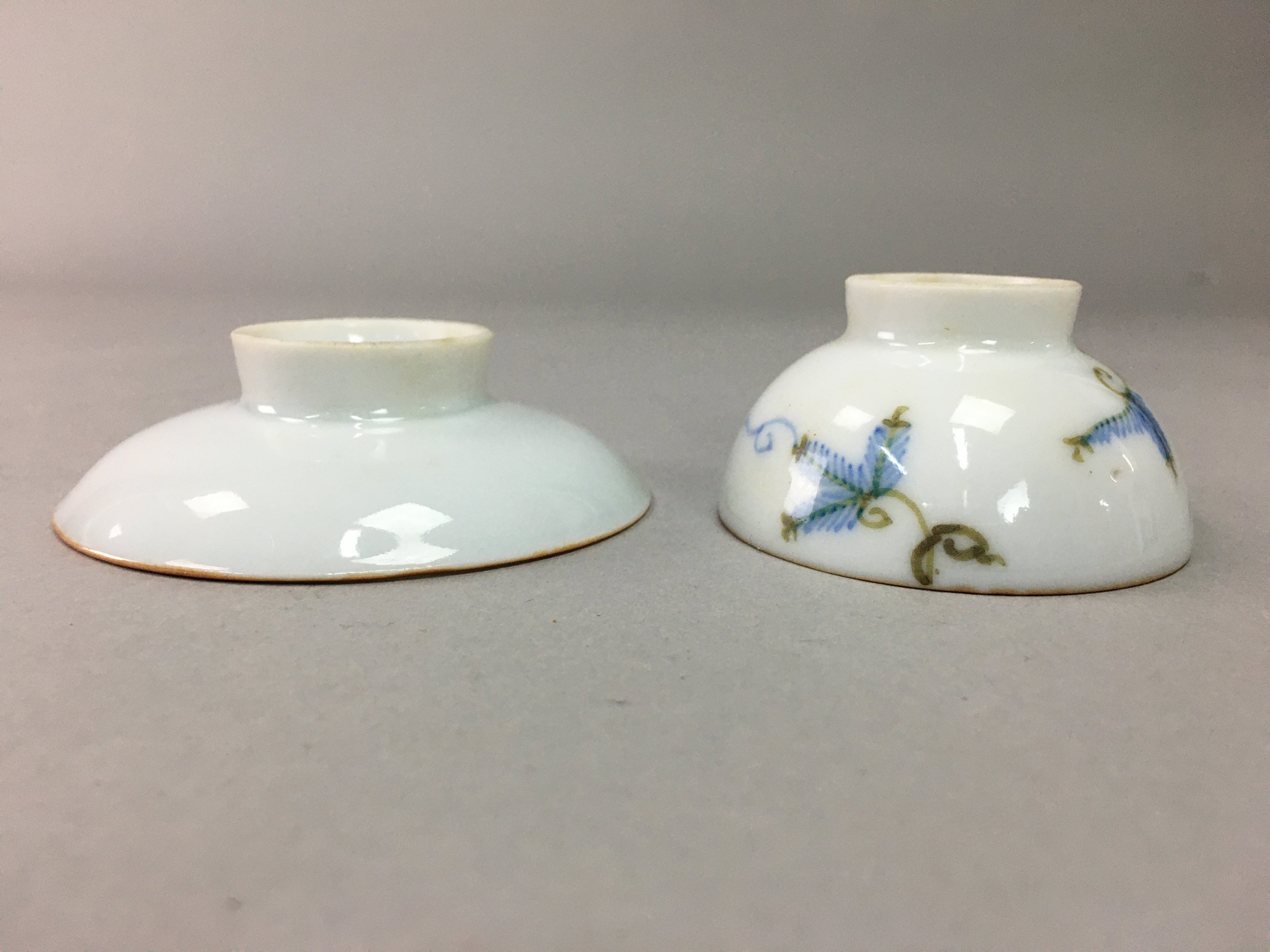 Japanese Porcelain Sake Cup Saucer Set Vtg Guinomi Sakazuki Pine White PP56