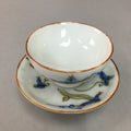 Japanese Porcelain Sake Cup Saucer Set Vtg Guinomi Sakazuki Pine White PP56