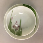 Japanese Porcelain Sake Cup Saucer Set Vtg Guinomi Sakazuki White Floral PP49