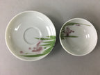 Japanese Porcelain Sake Cup Saucer Set Vtg Guinomi Sakazuki White Floral PP49