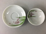 Japanese Porcelain Sake Cup Saucer Set Vtg Guinomi Sakazuki White Floral PP49