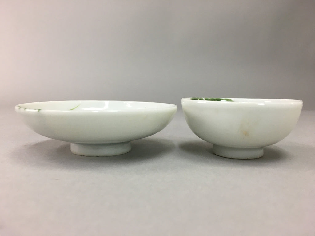 Japanese Porcelain Sake Cup Saucer Set Vtg Guinomi Sakazuki White Floral PP49