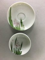 Japanese Porcelain Sake Cup Saucer Set Vtg Guinomi Sakazuki White Floral PP50
