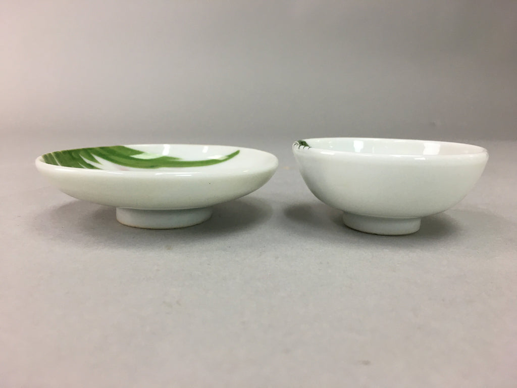 Japanese Porcelain Sake Cup Saucer Set Vtg Guinomi Sakazuki White Floral PP50