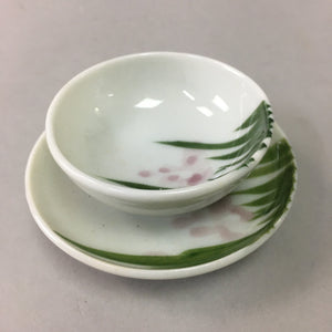 Japanese Porcelain Sake Cup Saucer Set Vtg Guinomi Sakazuki White Floral PP50