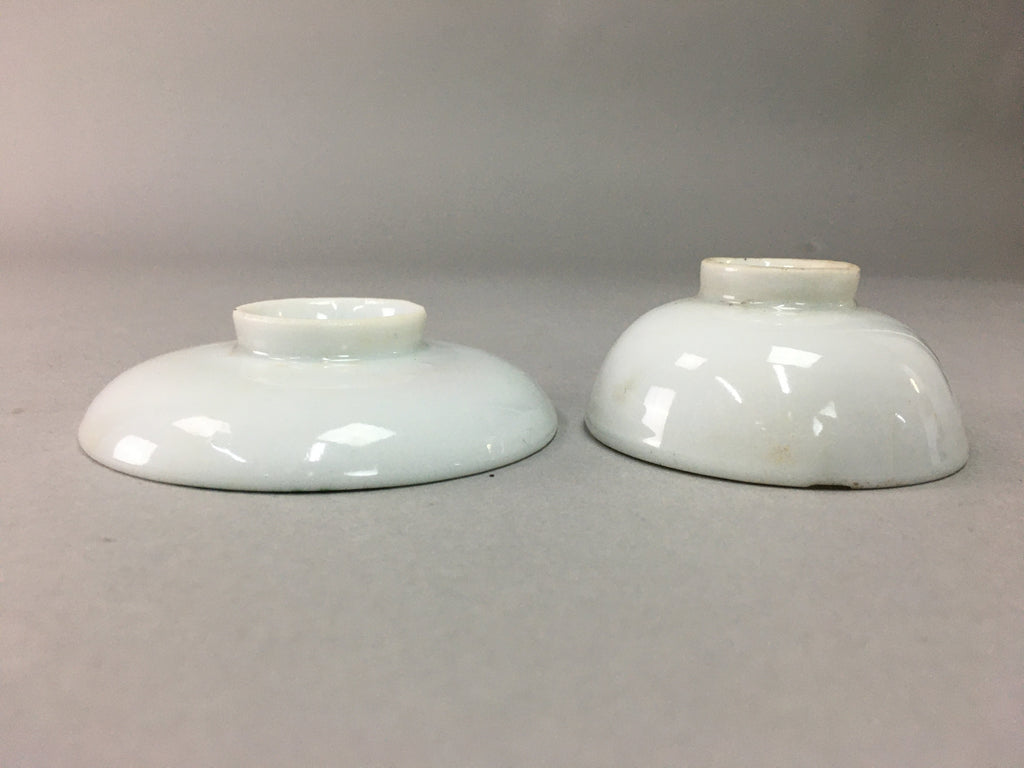 Japanese Porcelain Sake Cup Saucer Set Vtg Guinomi Sakazuki White Floral PP51