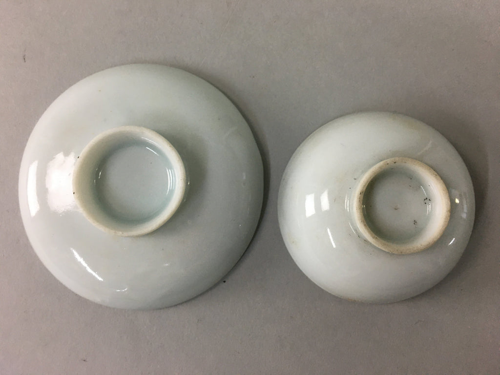 Japanese Porcelain Sake Cup Saucer Set Vtg Guinomi Sakazuki White Floral PP51