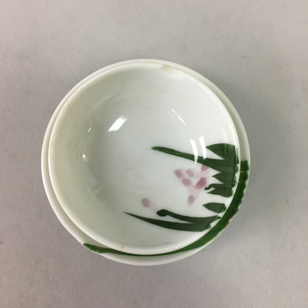 Japanese Porcelain Sake Cup Saucer Set Vtg Guinomi Sakazuki White Floral PP51