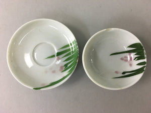 Japanese Porcelain Sake Cup Saucer Set Vtg Guinomi Sakazuki White Floral PP51