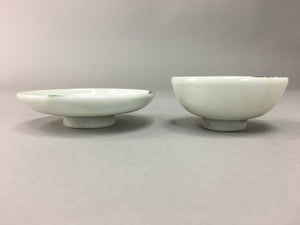 Japanese Porcelain Sake Cup Saucer Set Vtg Guinomi Sakazuki White Floral PP51