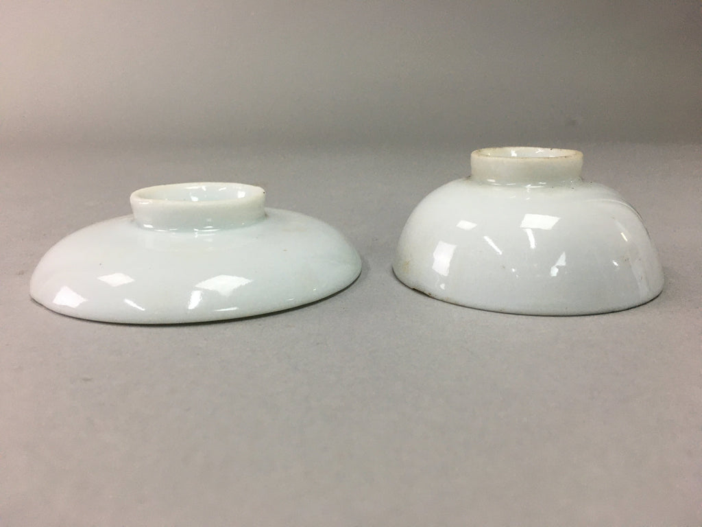 Japanese Porcelain Sake Cup Saucer Set Vtg Guinomi Sakazuki White Floral PP51