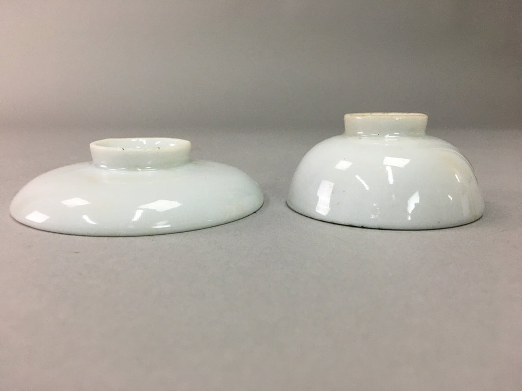 Japanese Porcelain Sake Cup Saucer Set Vtg Guinomi Sakazuki White Floral PP51