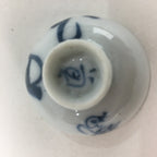 Japanese Porcelain Sake Cup Vtg Blue Kanji Design White Guinomi Ochoko G25