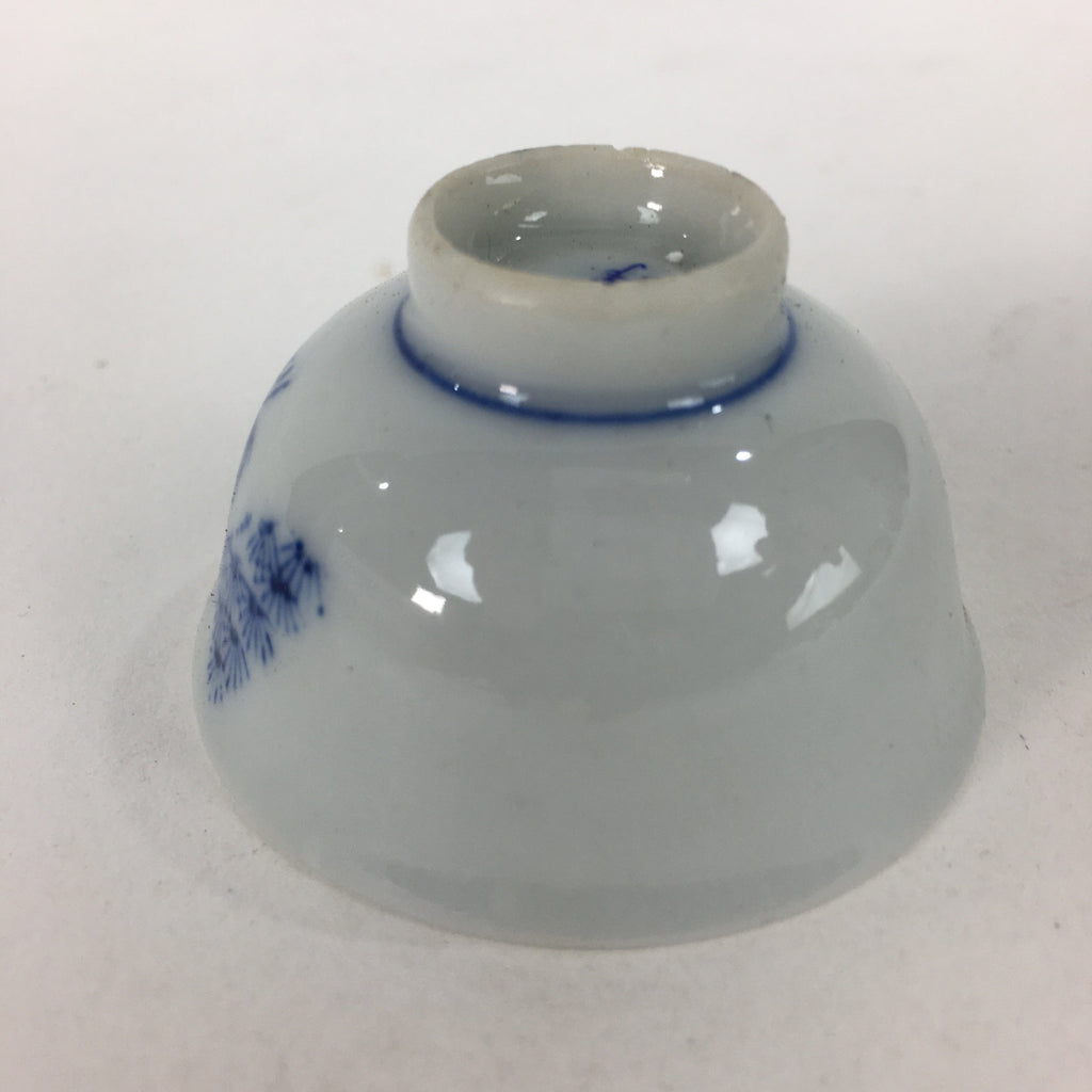 Japanese Porcelain Sake Cup Vtg Blue Pine Tree Design Guinomi Ochoko G24