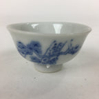 Japanese Porcelain Sake Cup Vtg Blue Pine Tree Design Guinomi Ochoko G37