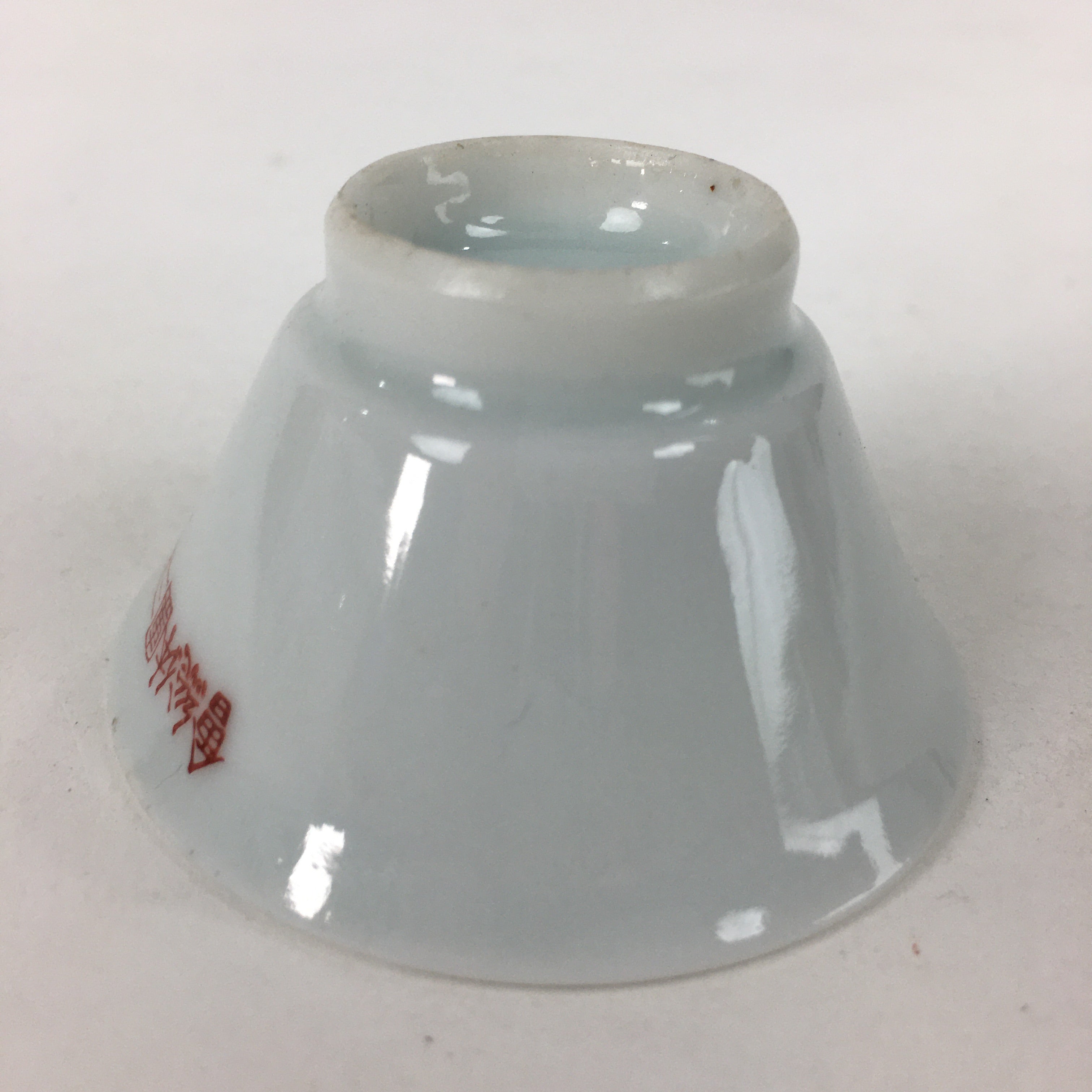 Japanese Porcelain Sake Cup Vtg Blue Red Cross White Guinomi Ochoko G30
