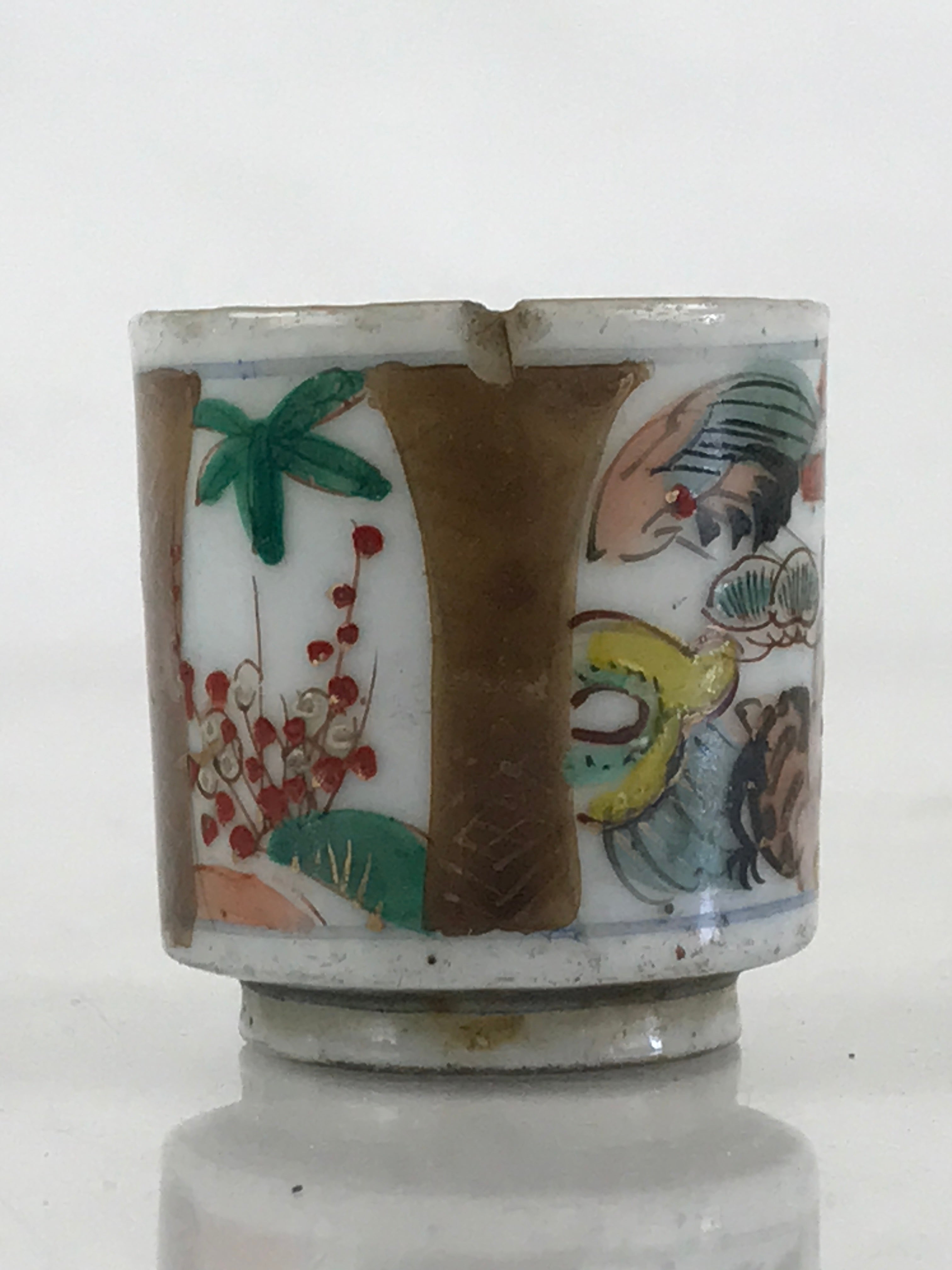 Japanese Porcelain Sake Cup Vtg Crane Turtle Pine Tree Guinomi Ochoko White G64