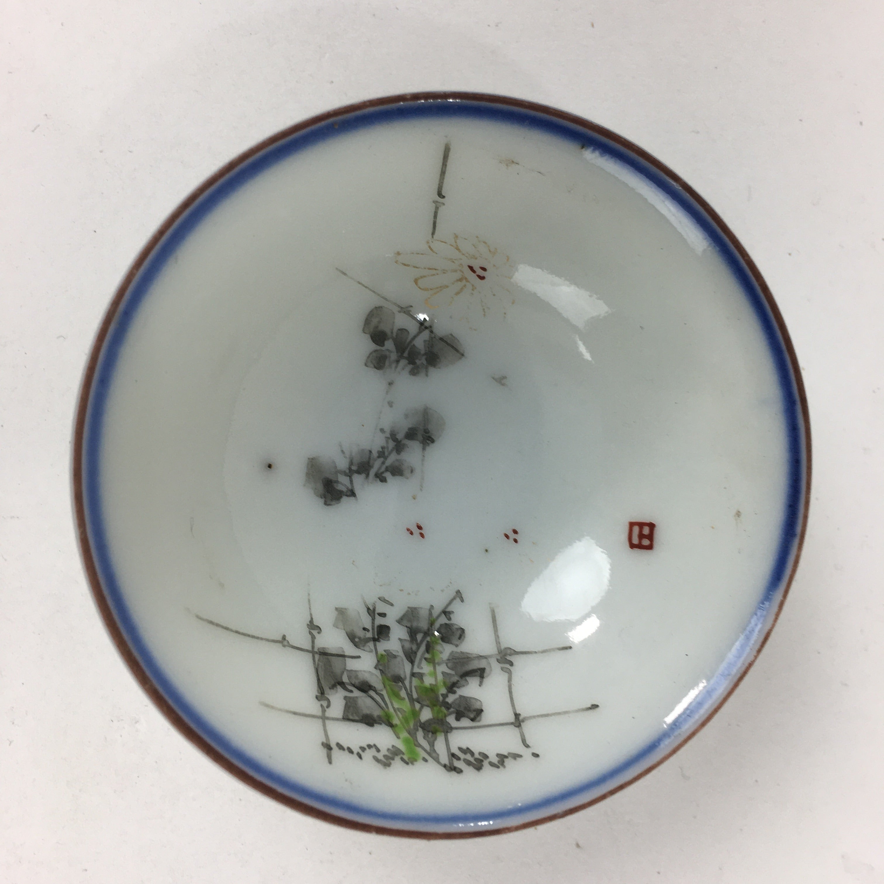 Japanese Porcelain Sake Cup Vtg Golden Chrysanthemum Sakazuki Ochoko G34