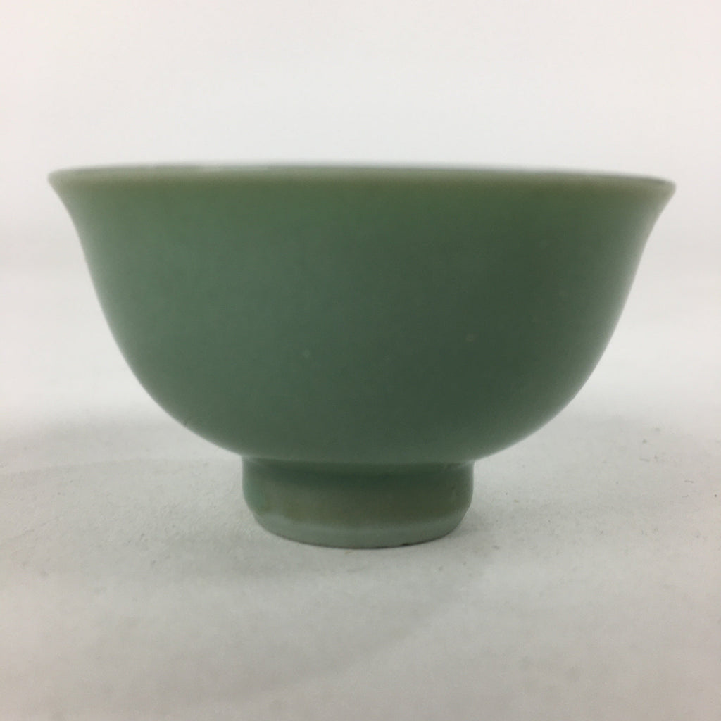 Japanese Porcelain Sake Cup Vtg Green Glaze Guinomi Ochoko Sakazuki G35