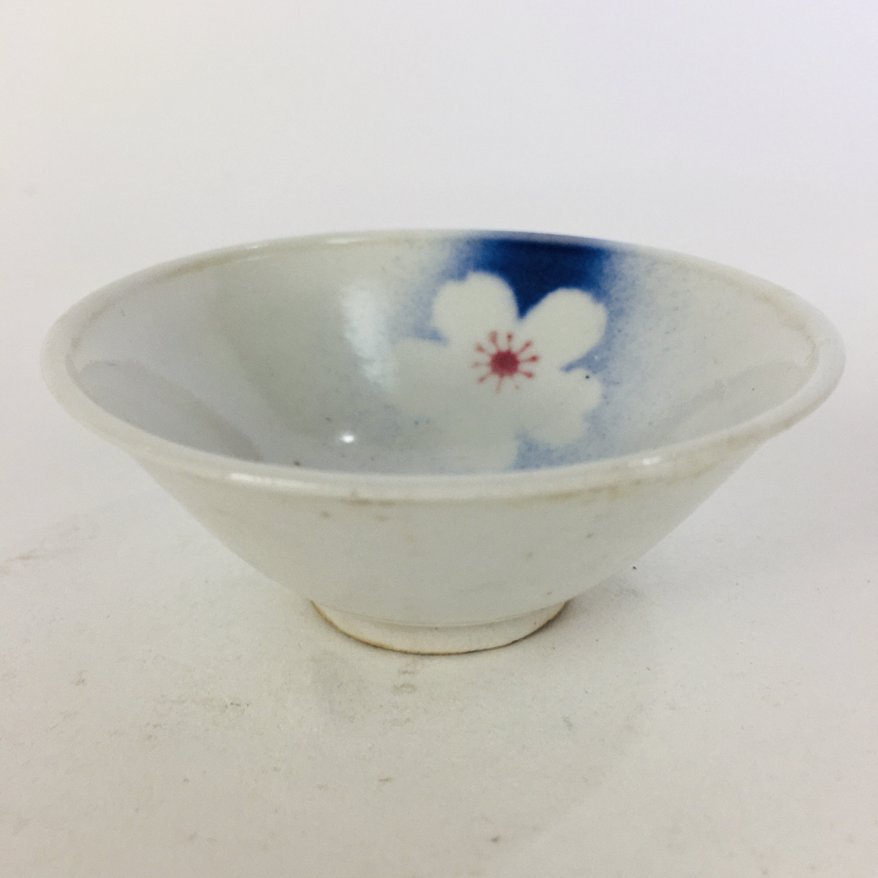 Japanese Porcelain Sake Cup Vtg Guinomi Ochoko Blue White Plum Blossom GU963
