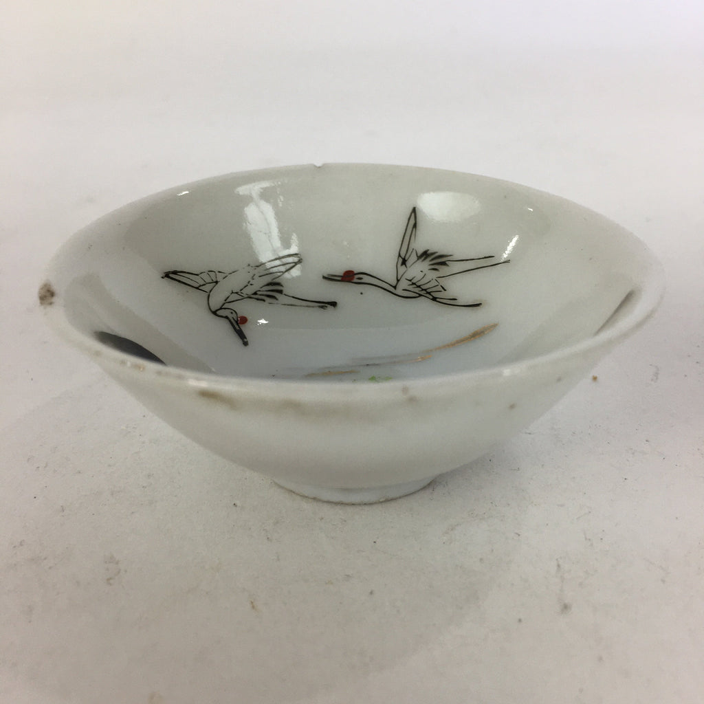 Japanese Porcelain Sake Cup Vtg Guinomi Ochoko Crane Turtle Pine Design GU955