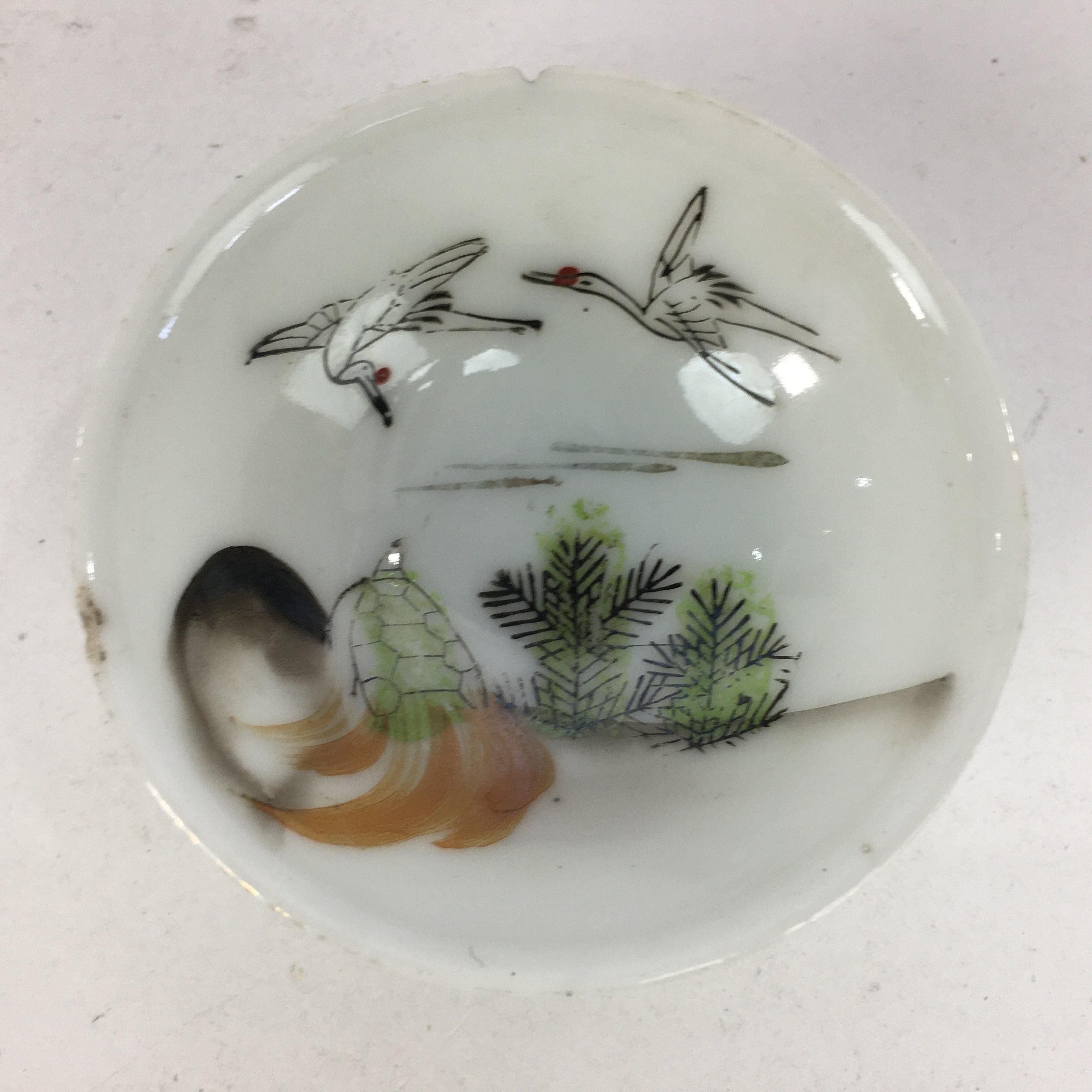 Japanese Porcelain Sake Cup Vtg Guinomi Ochoko Crane Turtle Pine Design GU955