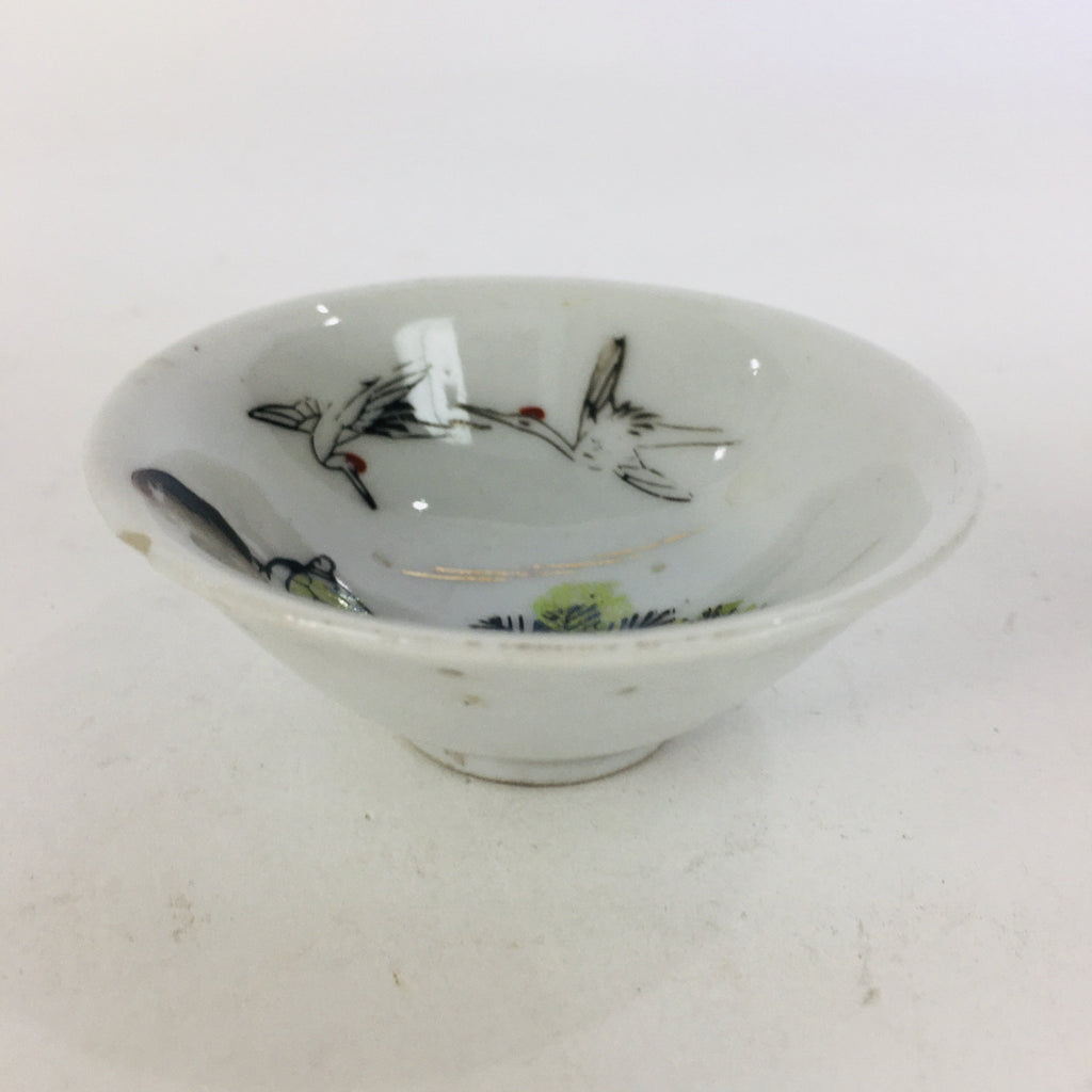 Japanese Porcelain Sake Cup Vtg Guinomi Ochoko Crane Turtle Pine Design GU964