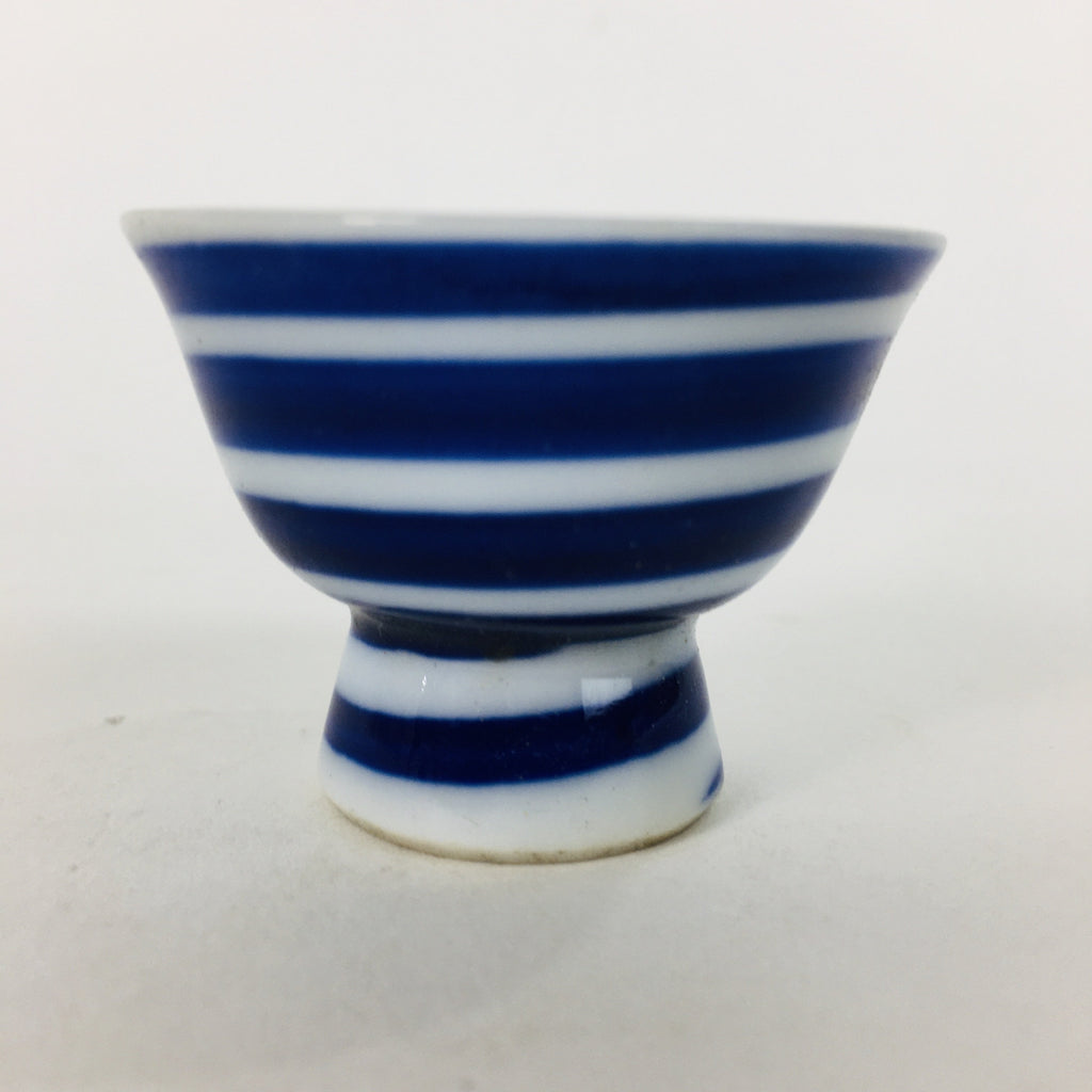 Japanese Porcelain Sake Cup Vtg Guinomi Ochoko Sometsuke Blue Stripes GU923