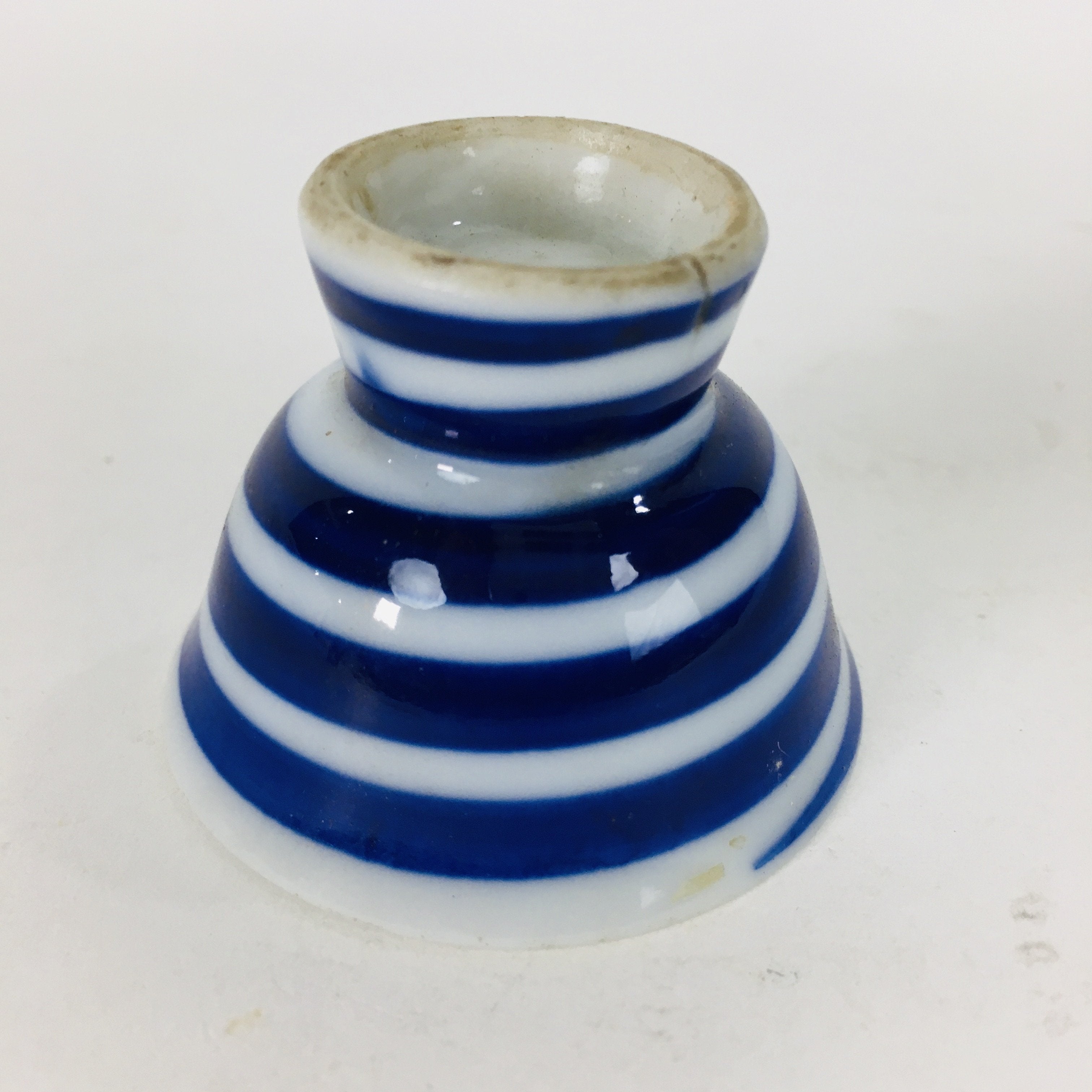 Japanese Porcelain Sake Cup Vtg Guinomi Ochoko Sometsuke Blue Stripes GU923