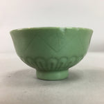 Japanese Porcelain Sake Cup Vtg Guinomi Sakazuki Celadon Green Kanji Gold GU684
