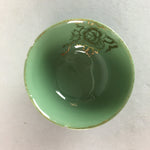 Japanese Porcelain Sake Cup Vtg Guinomi Sakazuki Celadon Green Kanji Gold GU684