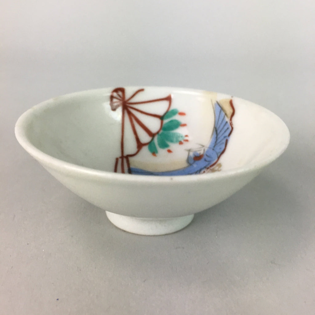 Japanese Porcelain Sake Cup Vtg Guinomi Sakazuki Folding Fan Design GU451