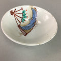 Japanese Porcelain Sake Cup Vtg Guinomi Sakazuki Folding Fan Design GU619